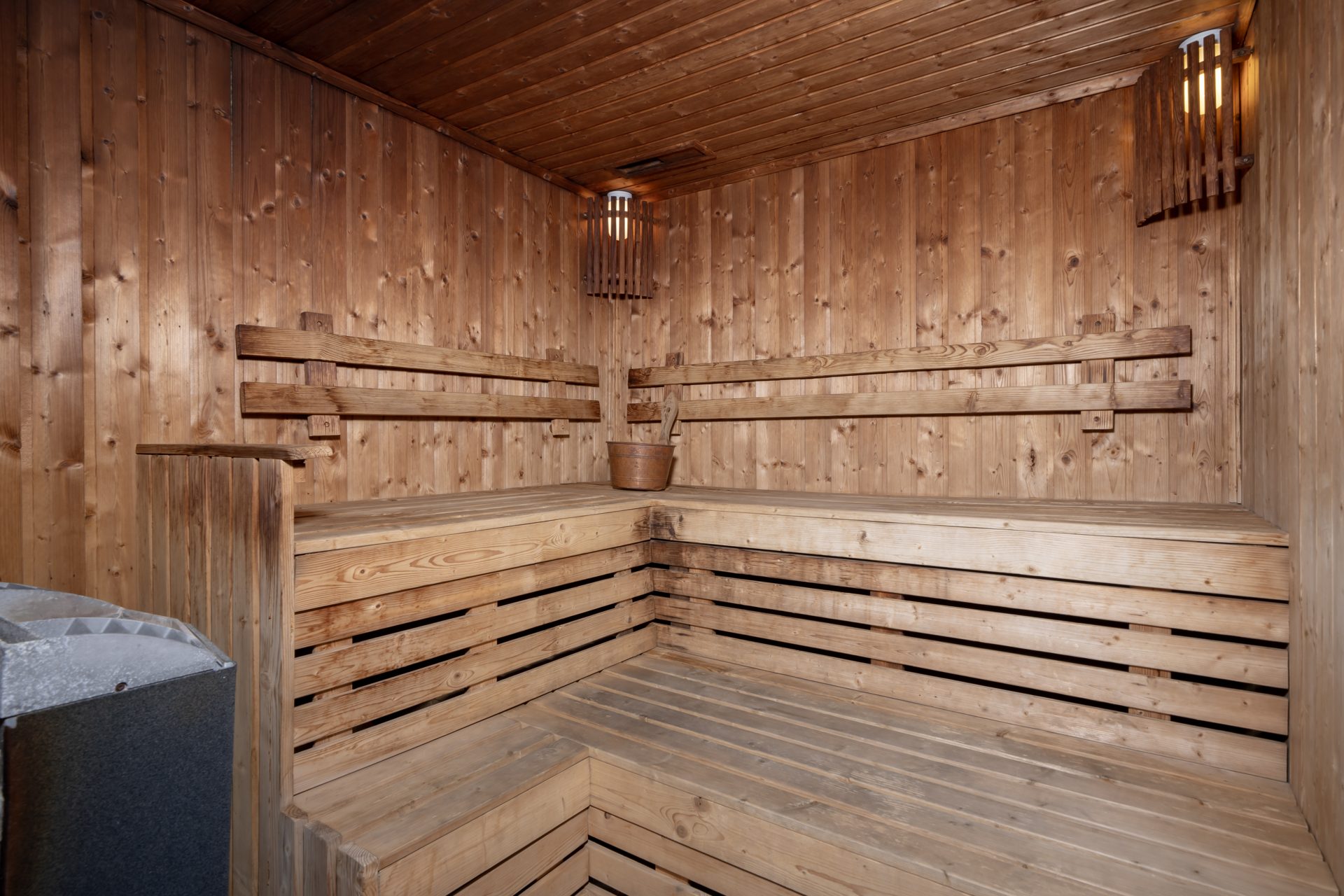 Sauna room with wooden benches